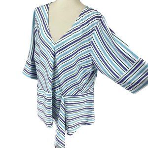 Eloquii Women's Plus Size Blue Purple Strip 3/4 Sleeve Shirt Top Blouse Sz 20